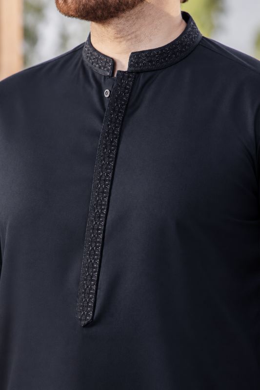 Premium Black Embroidered Men's Panjabi | Luxury Traditional Wear