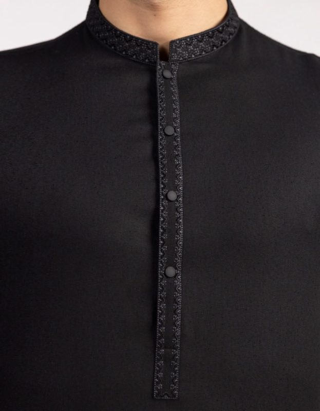 Premium Black Embroidered Men's Panjabi | Elegant Festive Wear