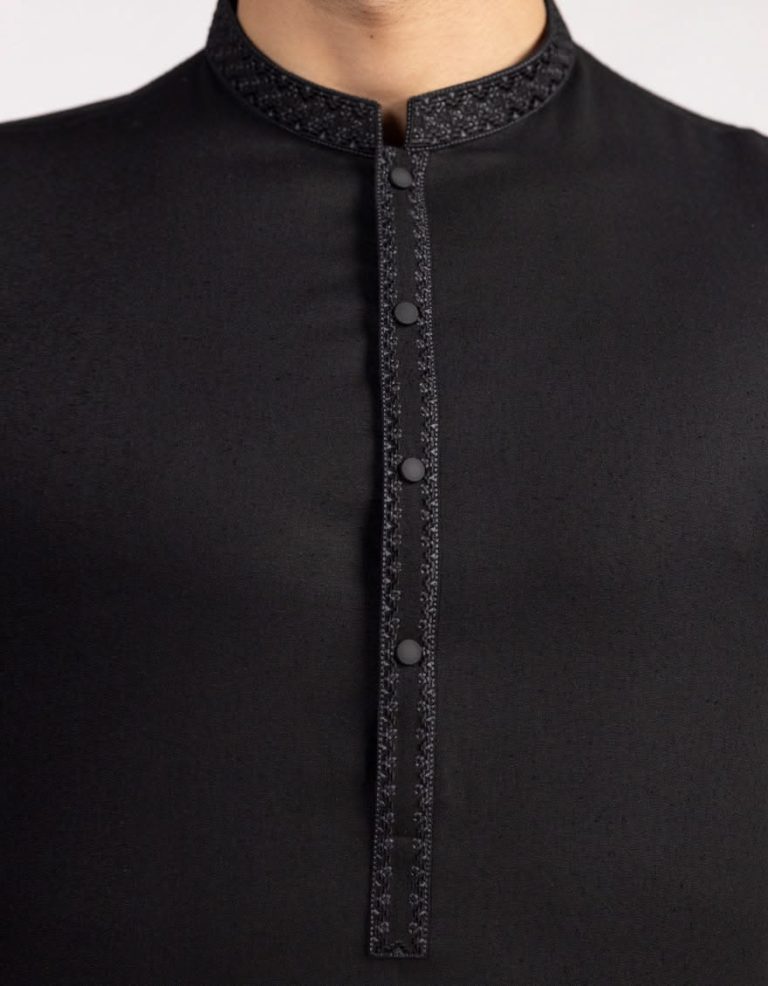 Premium Black Embroidered Men's Panjabi | Elegant Festive Wear