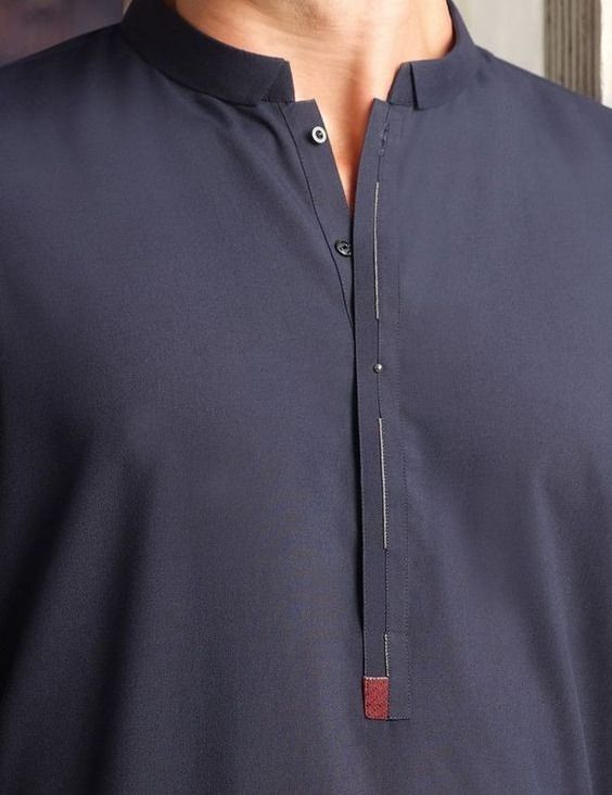 Premium Navy Blue Men's Panjabi with Minimalist Band Collar Design | PanjabiBD